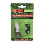 ryset-replacement-compact-blade-qualitygardensupplies-02 - Quality Garden Supplies Packaging for Ryset replacement secateur parts, showing a curved silver blade and a black handle insert on a green background. - Quality Garden Supplies